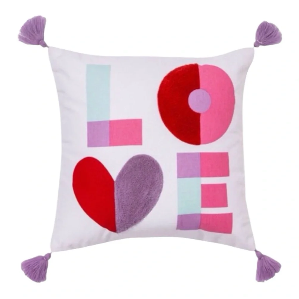 Spritz “Love” Square Pillow with Corner Tassels